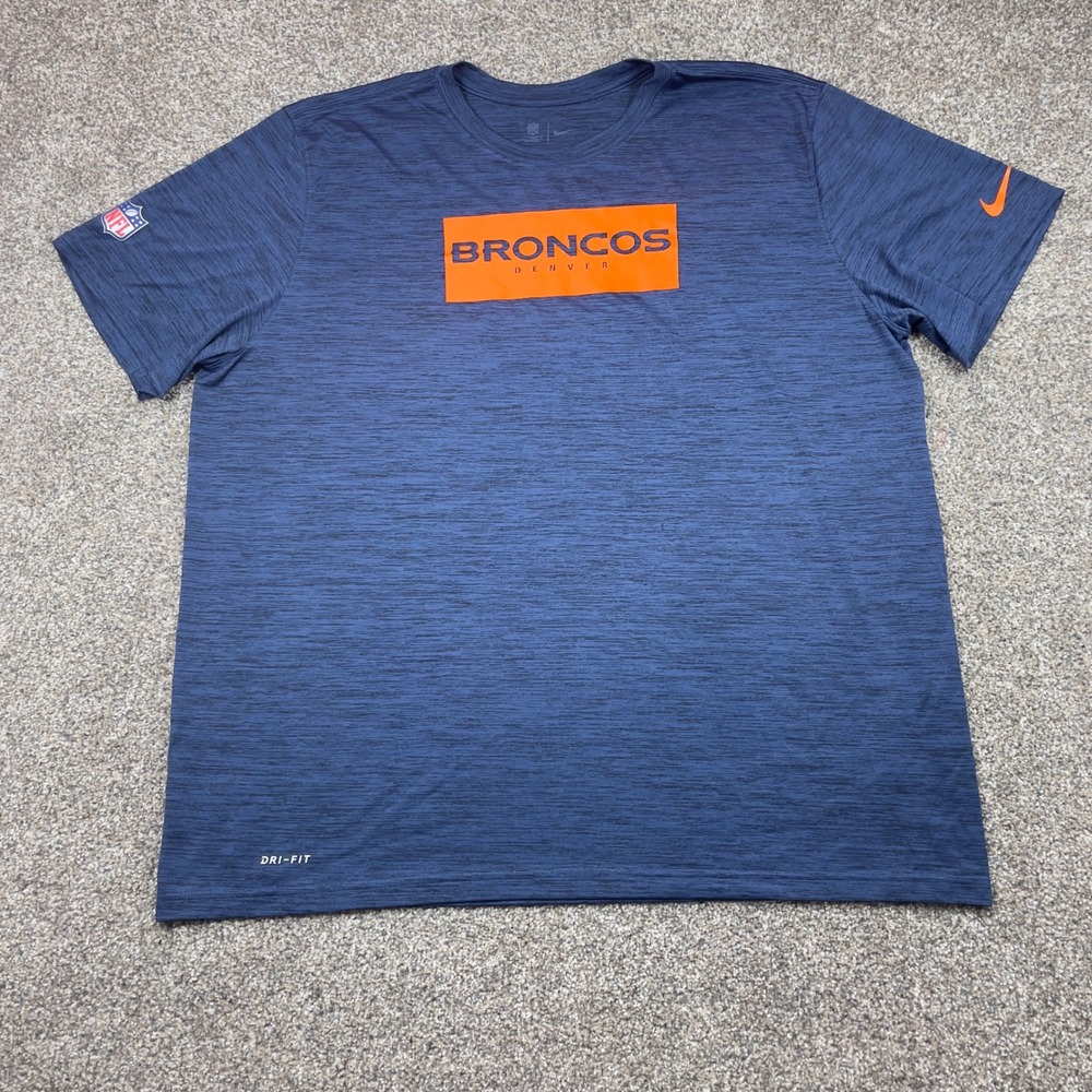 Nike Mens‎ Denver Broncos T-Shirt XXL Blue Heathered Dri-FIT NFL Onfield Apparel